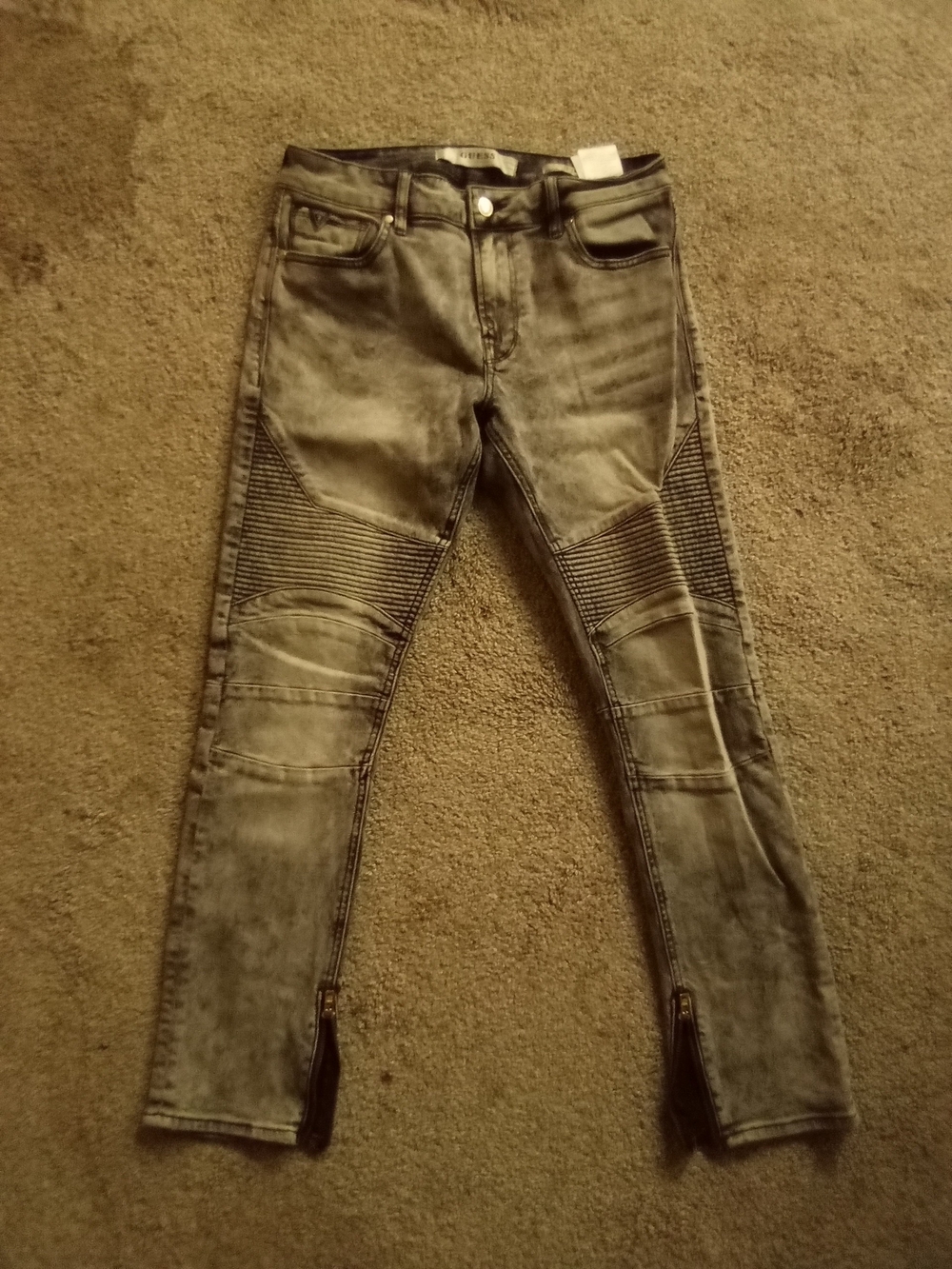 Guess Men's Washed Gray Slim Straight Moto Jeans